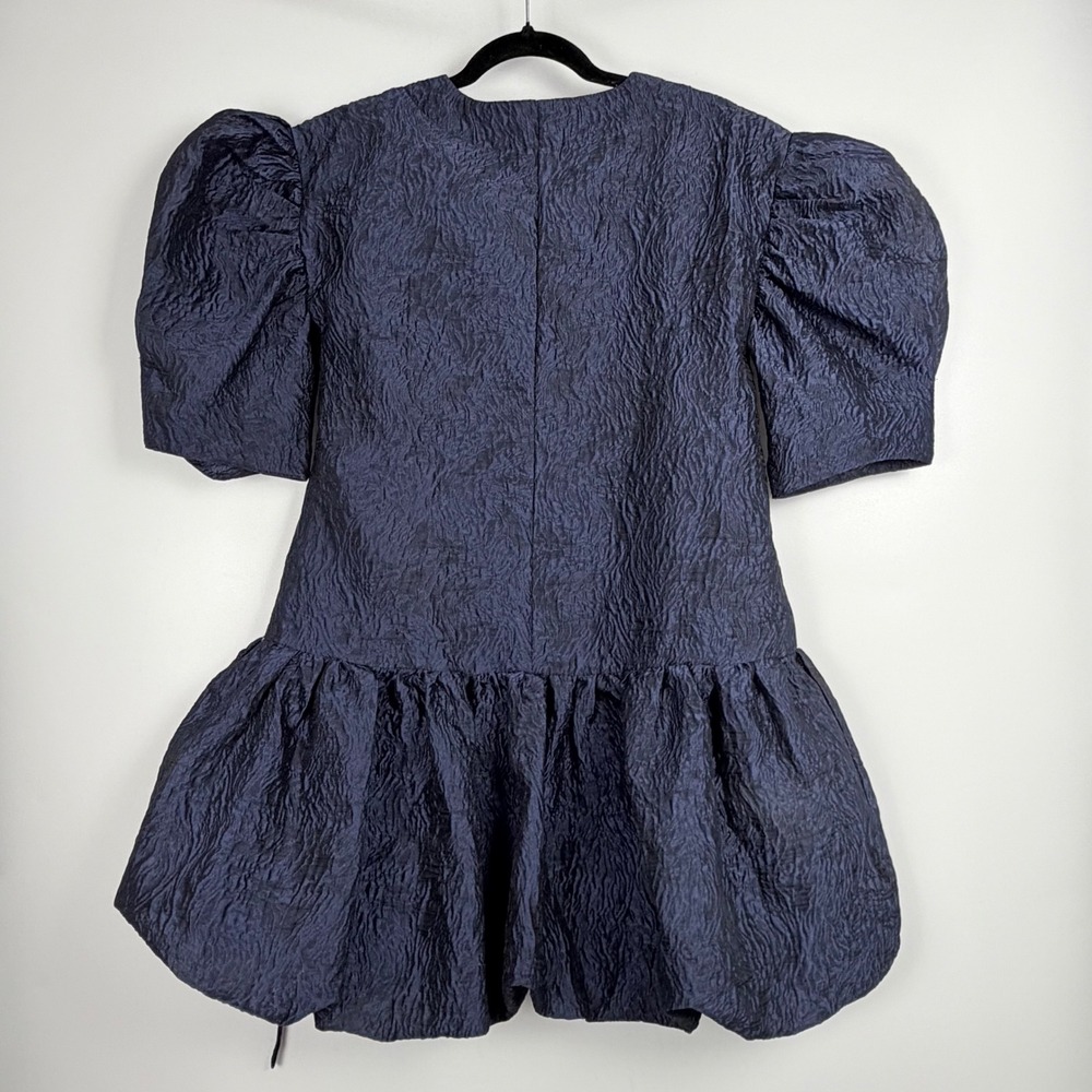 Moon River Women's Navy Blue Puff Sleeve Bubble Hem Mini Dress XS Romantic Chic - Picture 9 of 9